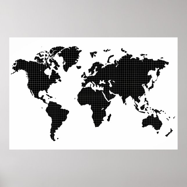 Full Black Colour Wall Art World Map Poster (Front)