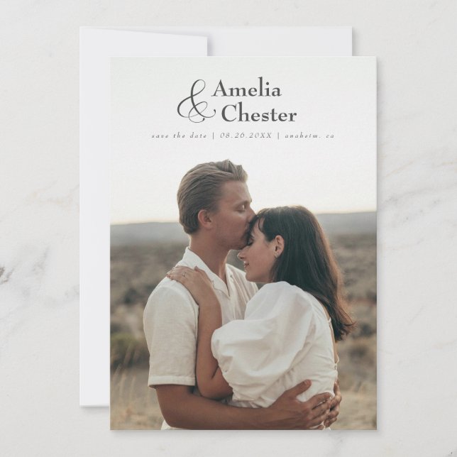 Full-bleed Save the Date with large & (Front)