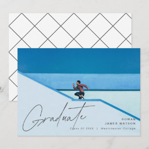Full-bleed single photo landscape modern script announcement