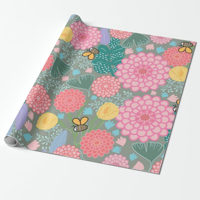 Full Bloom Birthday wrapping paper (Unrolled)