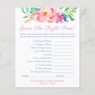 Full Bloom Guess The Price Baby Shower Game Card