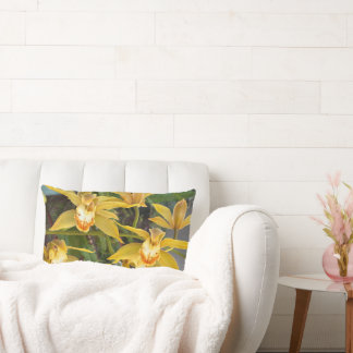 Full Blown Yellow Orchids Lumbar Cushion