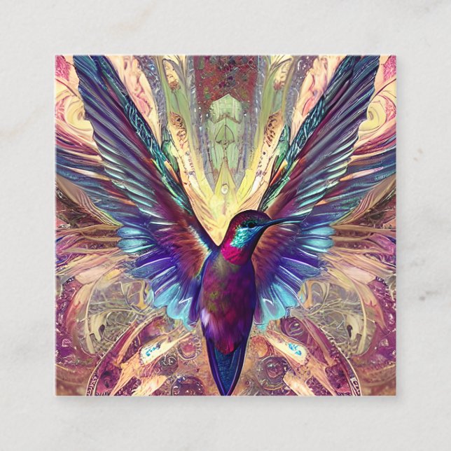 Full Body Mid Century Adorable Hummingbird Square Business Card (Front)