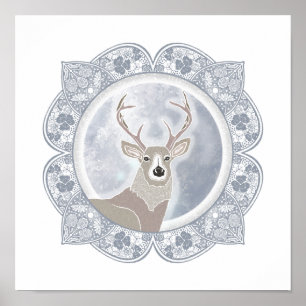 Full Buck Moon July Moon Illustration Poster