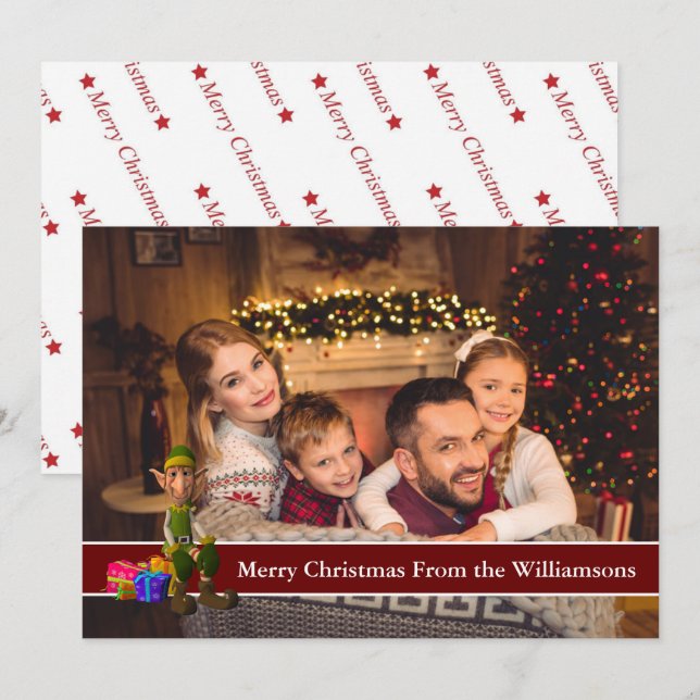 Full Card Photo and Elf With Red Text Band (Front/Back)