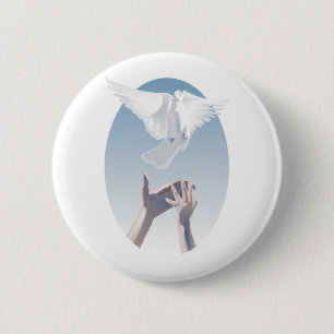 Full Colour Dove and Hands Image 6 Cm Round Badge
