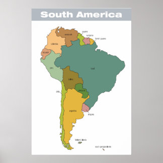 Full Colour Map of South America Poster