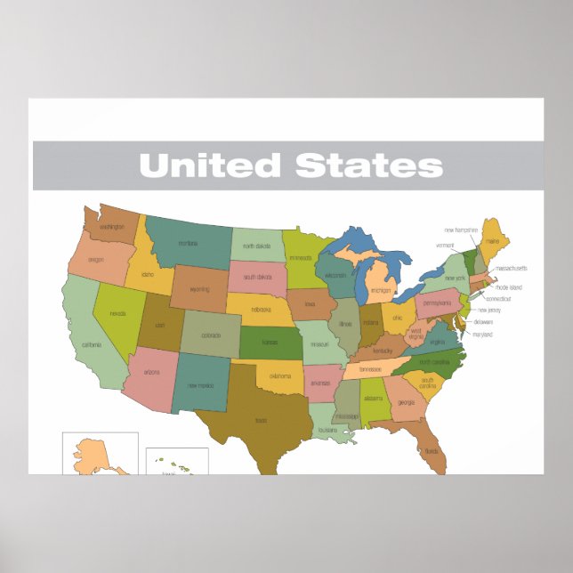 Full Colour Map of the United States Poster (Front)
