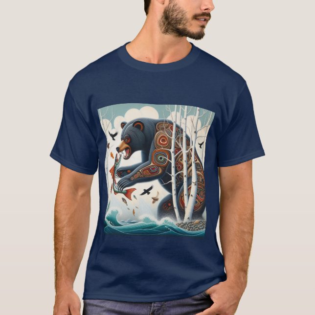 Full colour Native Bear Fishing  T-Shirt (Front)