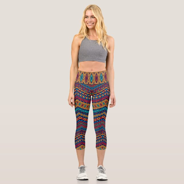Full Colour Pattern With Ethnic Ornaments Capri Leggings (Front)