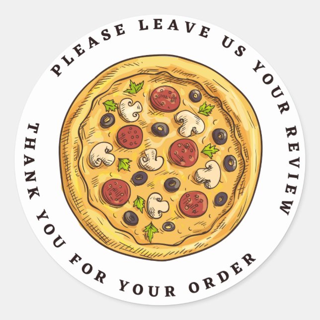 Full Colour Pizza Drawing Leave Review Thank You Classic Round Sticker (Front)
