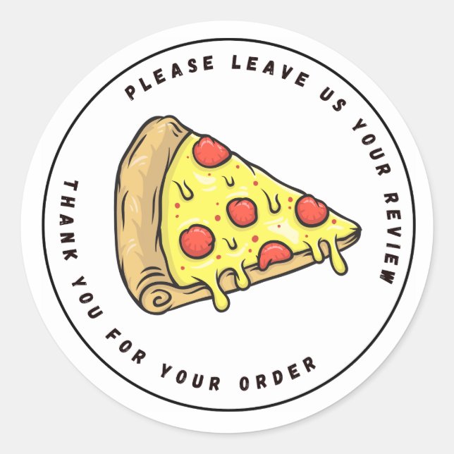 Full Colour Pizza Slice Leave Review Thank You Classic Round Sticker (Front)