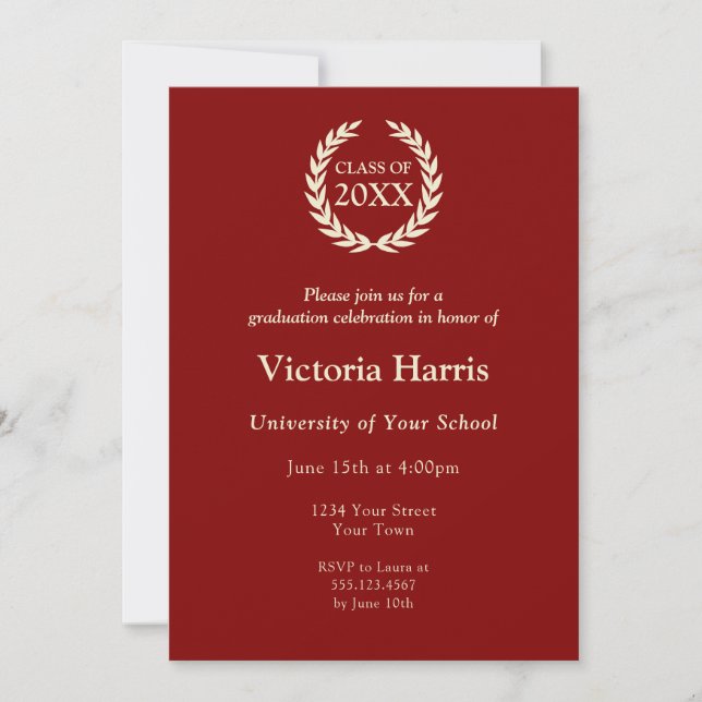 Full Custom Photo Maroon Wreath Graduation Party Invitation (Front)