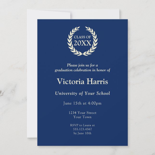 Full Custom Photo Navy Wreath Graduation Party Invitation (Front)