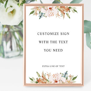 Full Custom Text, Earthy Blooms Wedding Sign