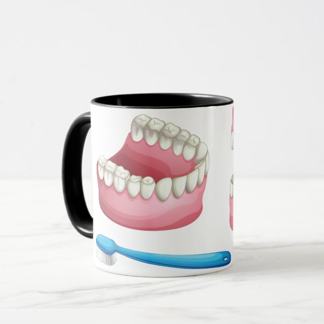 Full Dentures and Blue Toothbrush Dental Care Mug (Front Left)