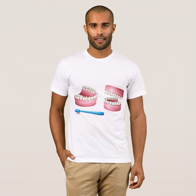 Full Dentures and Blue Toothbrush Dental Care T-Shirt (Front Full)