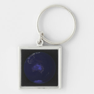 Full Earth at night showing city lights 2 Key Ring