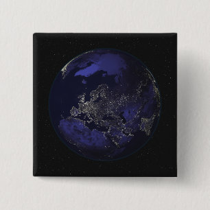 Full Earth at night showing city lights 3 15 Cm Square Badge