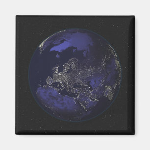 Full Earth at night showing city lights 3 Magnet