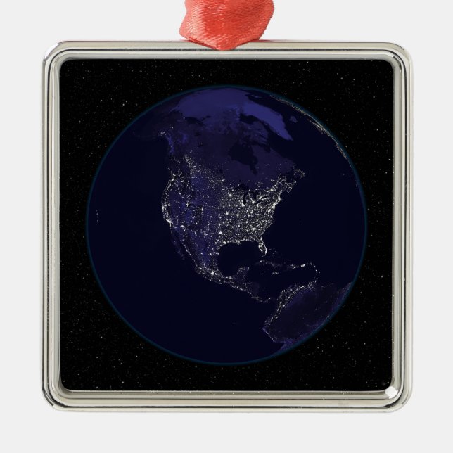 Full Earth at night showing city lights 4 Metal Ornament (Front)