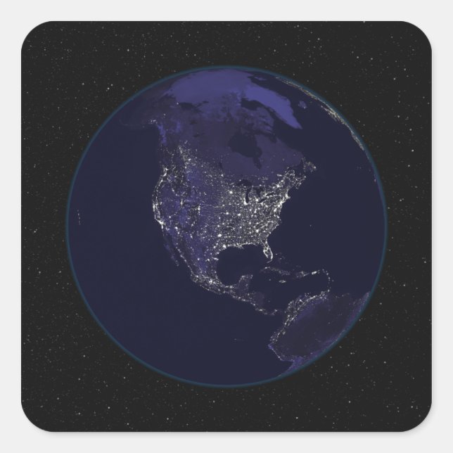 Full Earth at night showing city lights 4 Square Sticker (Front)