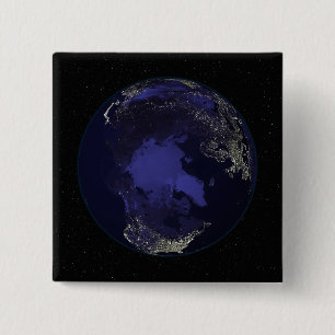 Full Earth at night showing city lights 5 15 Cm Square Badge