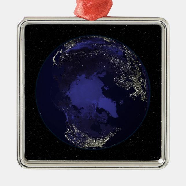 Full Earth at night showing city lights 5 Metal Ornament (Front)
