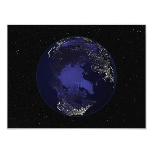 Full Earth at night showing city lights 5 Photo Print (Front)