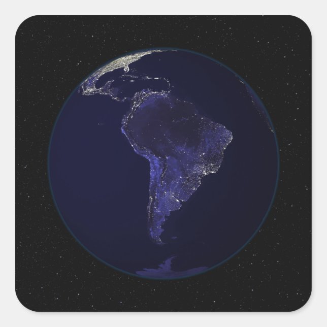 Full Earth at night showing city lights 6 Square Sticker (Front)