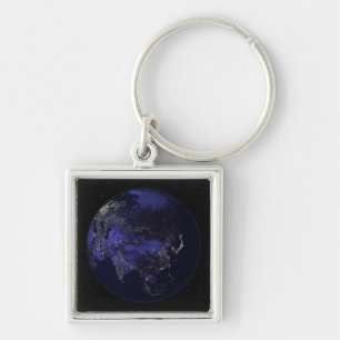 Full Earth at night showing city lights Key Ring