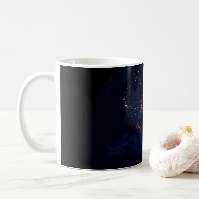 Full Earth At Night With City Lights Of Americas Coffee Mug (With Donut)