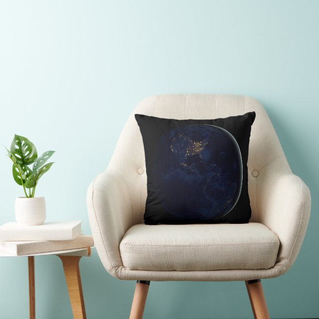 Full Earth At Night With City Lights Of Americas Cushion (Chair)
