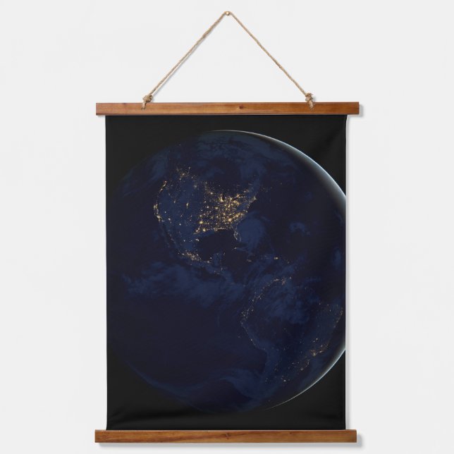Full Earth At Night With City Lights Of Americas Hanging Tapestry (Front)