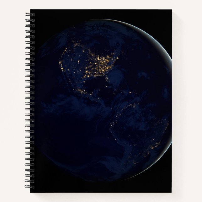 Full Earth At Night With City Lights Of Americas Notebook (Front)