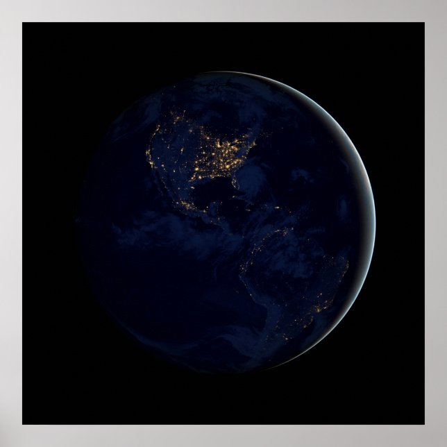 Full Earth At Night With City Lights Of Americas Poster (Front)
