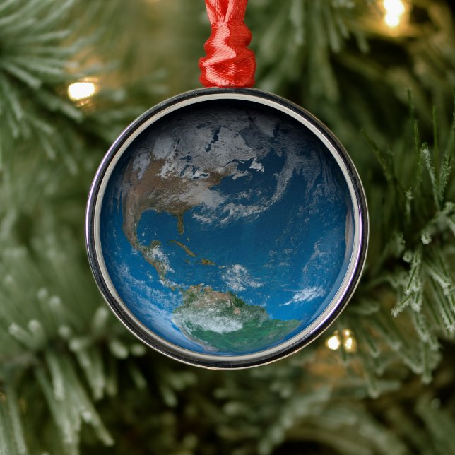 Full Earth Featuring North And South America. Metal Ornament (Tree)