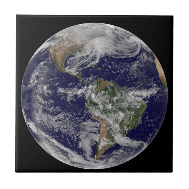 Full Earth Showing A Powerful Winter Storm. Ceramic Tile (Front)