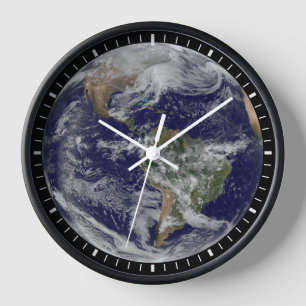 Full Earth Showing A Powerful Winter Storm. Clock