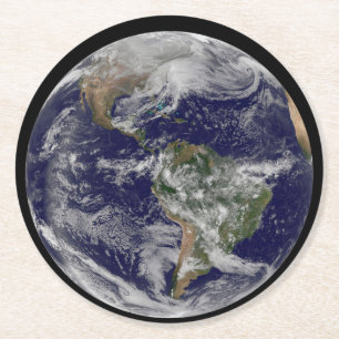 Full Earth Showing A Powerful Winter Storm. Round Paper Coaster