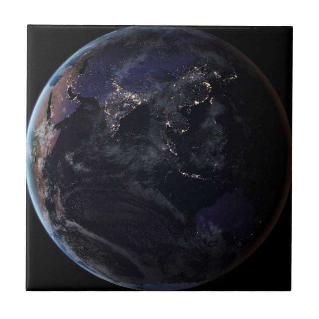 Full Earth Showing City Lights Of Asia At Night. Ceramic Tile (Front)