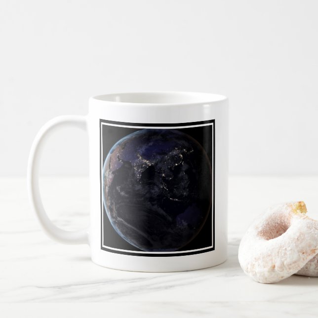 Full Earth Showing City Lights Of Asia At Night. Coffee Mug (With Donut)