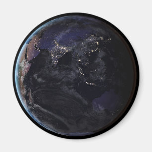 Full Earth Showing City Lights Of Asia At Night. Magnet