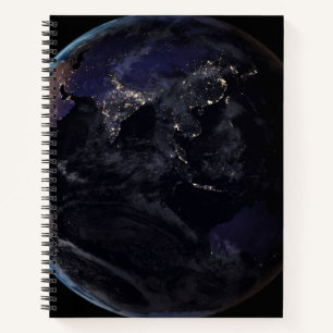 Full Earth Showing City Lights Of Asia At Night. Notebook