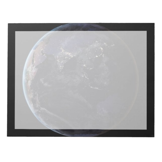 Full Earth Showing City Lights Of Asia At Night. Notepad (Front)