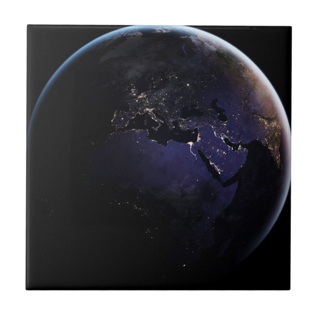 Full Earth Showing City Lights Of Europe At Night. Ceramic Tile (Front)