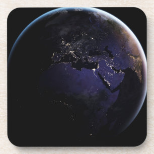 Full Earth Showing City Lights Of Europe At Night. Coaster