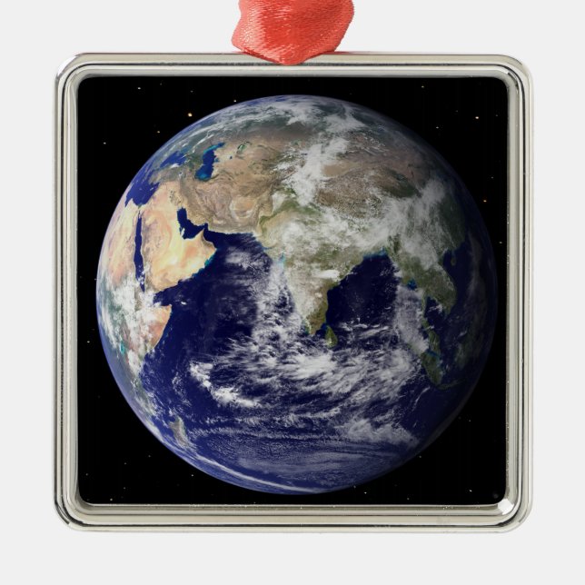Full Earth showing Europe and Asia 2 Metal Ornament (Front)