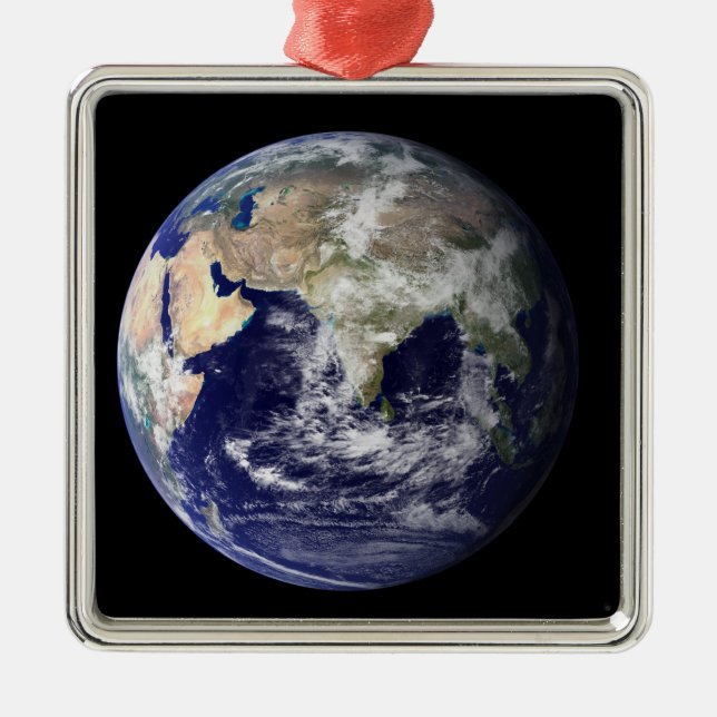 Full Earth showing Europe and Asia Metal Ornament (Front)
