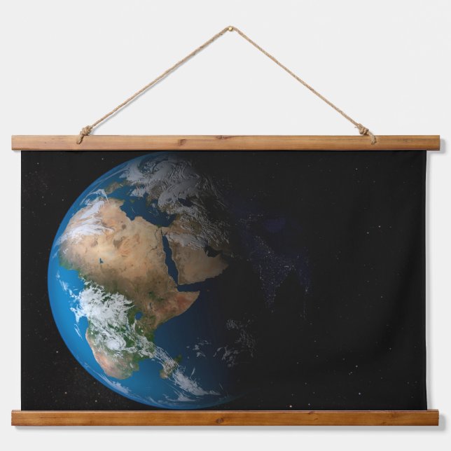 Full Earth Showing Simulated Clouds Over Africa. Hanging Tapestry (Front)